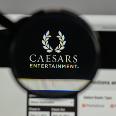 Milan, Italy - August 10, 2017: Caesars Entertainment logo on the website homepage.のeditorial素材