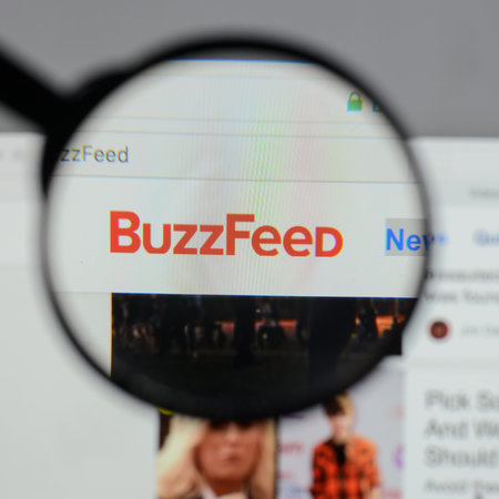 Milan, Italy - August 10, 2017: Buzzfeed logo on the website homepage.
