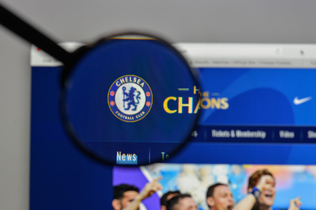Milan, Italy - August 10, 2017: Chelsea FC logo on the website homepage.のeditorial素材