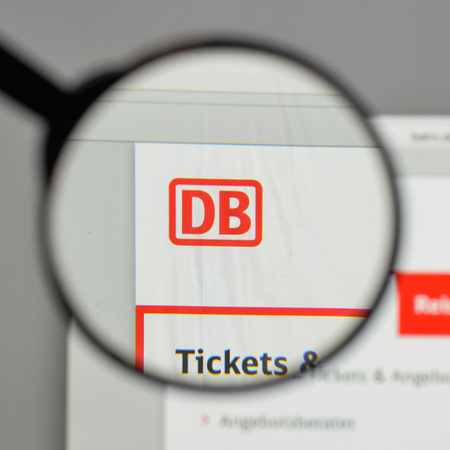 Milan, Italy - August 10, 2017: Deutsche Bahn logo on the website homepage.のeditorial素材