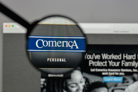 Milan, Italy - August 10, 2017: Comerica
 logo on the website homepage.のeditorial素材