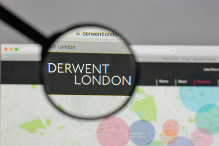 Milan, Italy - August 10, 2017: Derwent London PLC logo on the website homepage.のeditorial素材