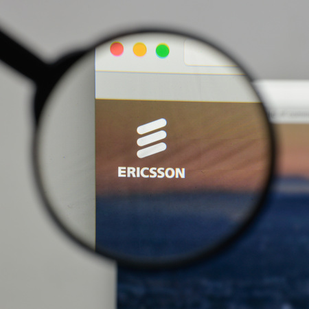 Milan, Italy - August 10, 2017: Ericsson logo on the website homepage.のeditorial素材