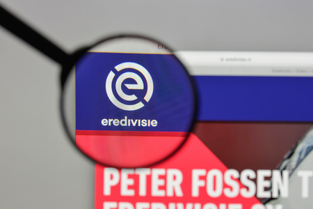 Milan, Italy - August 10, 2017: Eredivisie logo on the website homepage.のeditorial素材