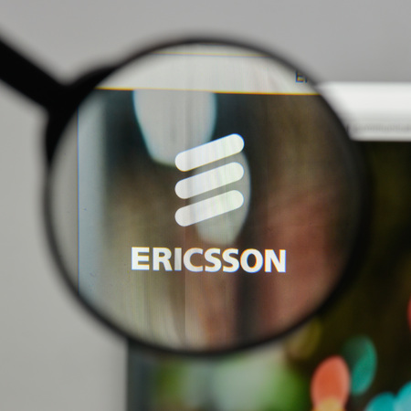 Milan, Italy - August 10, 2017: Ericsson logo on the website homepage.のeditorial素材