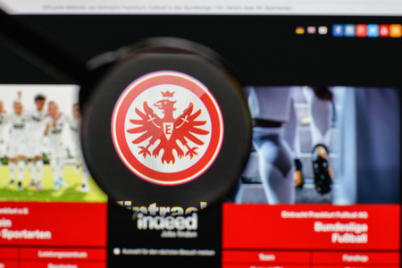 Milan, Italy - August 10, 2017: Eintracht Francoforte logo on the website homepage.のeditorial素材