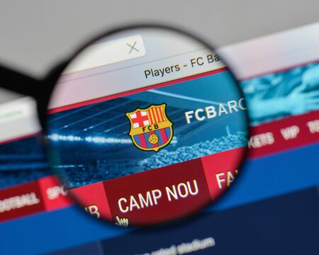 Milan, Italy - August 10, 2017: FC Barcellona logo on the website homepage.のeditorial素材