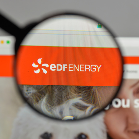 Milan, Italy - August 10, 2017: EDF
 logo on the website homepage.のeditorial素材