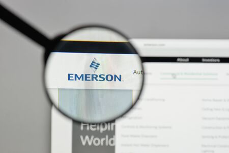 Milan, Italy - August 10, 2017: Emerson logo on the website homepage.のeditorial素材