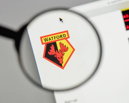 Milan, Italy - August 10, 2017: FC Watford logo on the website homepage.のeditorial素材