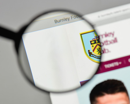 Milan, Italy - August 10, 2017: FC Burnley logo on the website homepage.のeditorial素材