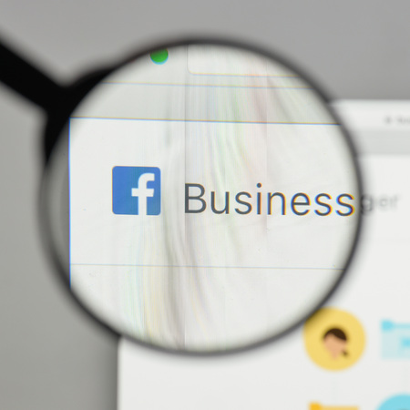 Milan, Italy - August 10, 2017: Facebook Bussiness logo on the website homepage.のeditorial素材