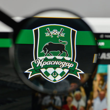 Milan, Italy - August 10, 2017: FK Krasnodar logo on the website homepage.のeditorial素材