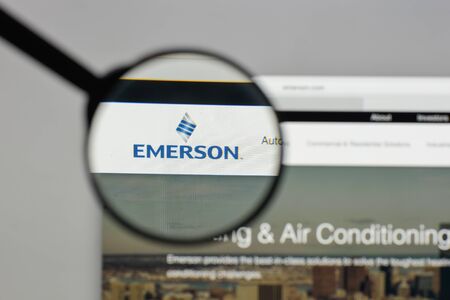 Milan, Italy - August 10, 2017: Emerson logo on the website homepage.のeditorial素材