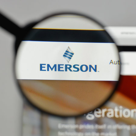 Milan, Italy - August 10, 2017: Emerson logo on the website homepage.