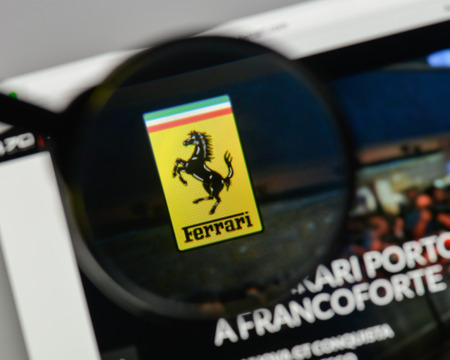 Milan, Italy - August 10, 2017: Ferrari logo on the website homepage.のeditorial素材
