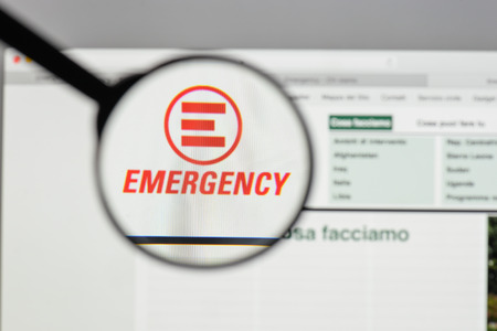 Milan, Italy - August 10, 2017: emergency logo on the website homepage.のeditorial素材
