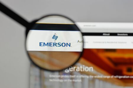 Milan, Italy - August 10, 2017: Emerson logo on the website homepage.のeditorial素材