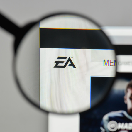 Milan, Italy - August 10, 2017: Electronic Arts logo on the website homepage.のeditorial素材