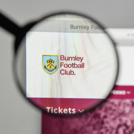 Milan, Italy - August 10, 2017: FC Burnley logo on the website homepage.のeditorial素材