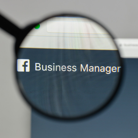 Milan, Italy - August 10, 2017: Facebook Bussiness logo on the website homepage.のeditorial素材