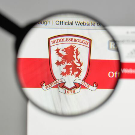 Milan, Italy - August 10, 2017: FC Middlesbrough logo on the website homepage.のeditorial素材