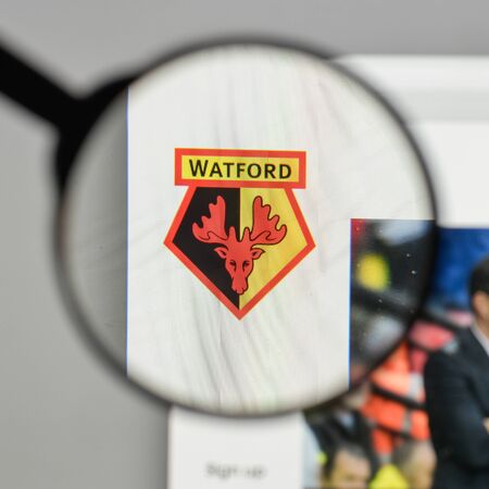 Milan, Italy - August 10, 2017: FC Watford logo on the website homepage.のeditorial素材