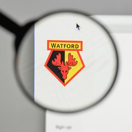 Milan, Italy - August 10, 2017: FC Watford logo on the website homepage.のeditorial素材
