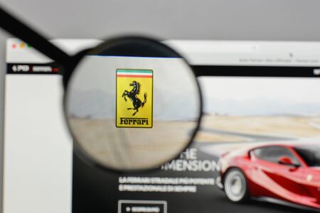 Milan, Italy - August 10, 2017: Ferrari logo on the website homepage.のeditorial素材