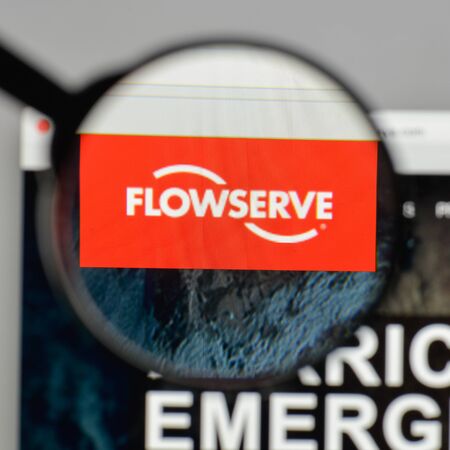 Milan, Italy - August 10, 2017: Flowserve logo on the website homepage.のeditorial素材