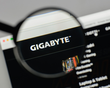 Milan, Italy - August 10, 2017: Gigabyte logo on the website homepage.のeditorial素材
