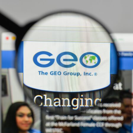 Milan, Italy - August 10, 2017: GEO Group logo on the website homepage.のeditorial素材