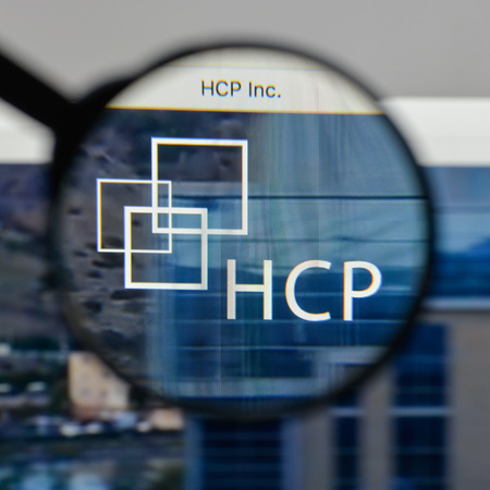 Milan, Italy - August 10, 2017: HCP logo on the website homepage.のeditorial素材