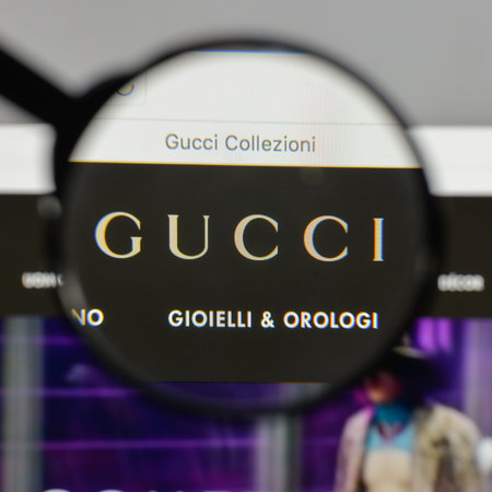 Milan, Italy - August 10, 2017: Gucci logo on the website homepage.