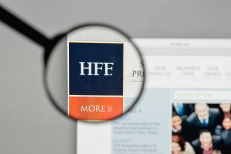 Milan, Italy - August 10, 2017: HFF logo on the website homepage.のeditorial素材