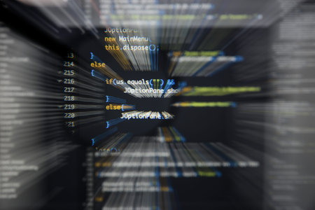 Real Java code developing screen. Programing workflow abstract algorithm concept. Lines of Java code...