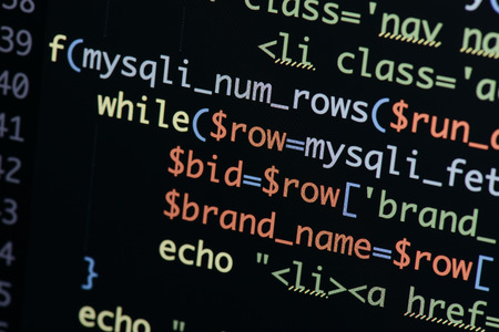 Real Php code developing screen. Programing workflow abstract algorithm concept. Lines of Php code visible.の写真素材
