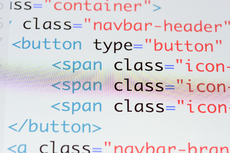 Real Html code developing screen. Programing workflow abstract algorithm concept. Lines of Html code visible.の写真素材