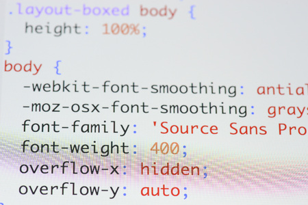 Real css code developing screen. Programing workflow abstract algorithm concept. Lines of css code visible.の写真素材