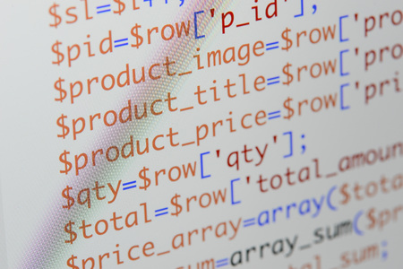 Real Php code developing screen. Programing workflow abstract algorithm concept. Lines of Php code visible.の写真素材