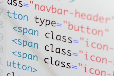 Real Html code developing screen. Programing workflow abstract algorithm concept. Lines of Html code visible.の写真素材