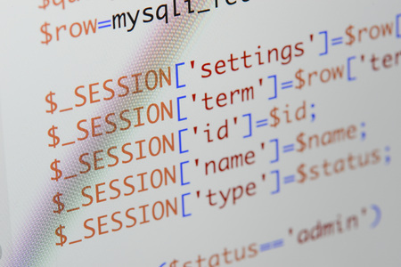 Real Php code developing screen. Programing workflow abstract algorithm concept. Lines of Php code visible.の写真素材