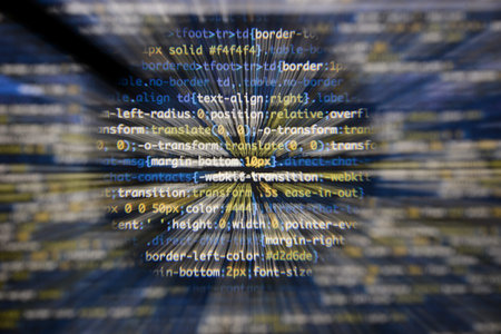 Real css code developing screen. Programing workflow abstract algorithm concept. Lines of css code...