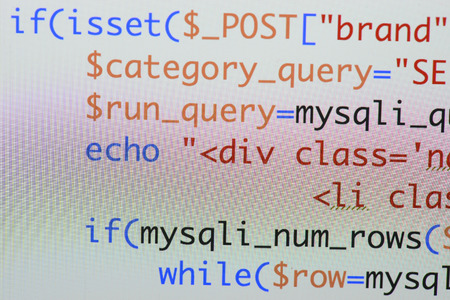 Real Php code developing screen. Programing workflow abstract algorithm concept. Lines of Php code visible.の写真素材