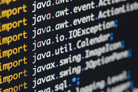 Real Java code developing screen. Programing workflow abstract algorithm concept. Lines of Java code visible .の写真素材