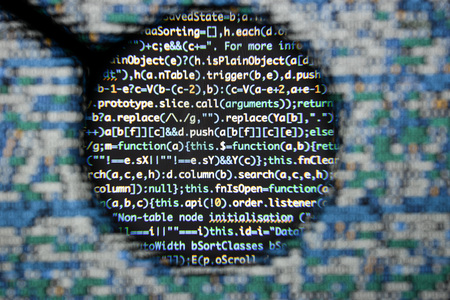 Real Java Script code developing screen. Programing workflow abstract algorithm concept. Closeup of Java Script and HTML code.の写真素材