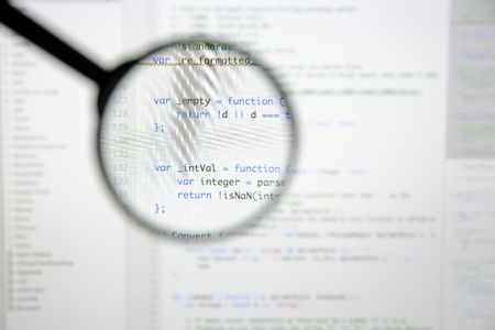 Real Java Script code developing screen. Programing workflow abstract algorithm concept. Closeup of Java Script and HTML code.の写真素材
