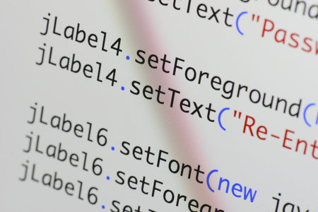 Real Java code developing screen. Programing workflow abstract algorithm concept. Lines of Java code...
