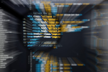 Real Html code developing screen. Programing workflow abstract algorithm concept. Lines of Html code...