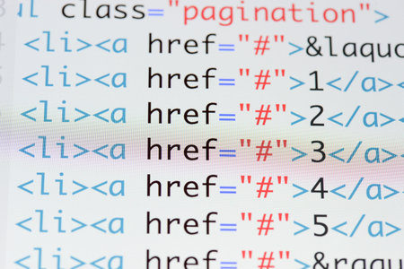 Real Html code developing screen. Programing workflow abstract algorithm concept. Lines of Html code...